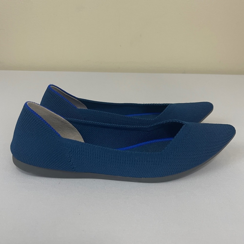 Rothys The Point Flats Womens 6‎ Navy Blue Knit Pointed Toe Slip On Ballet Shoes